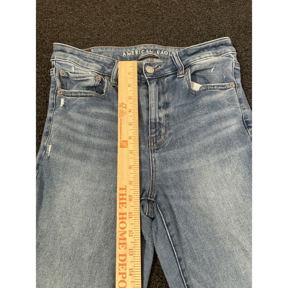 American Eagle Festival Flare Blue Jeans Womens 8 Regular Stretch Distressed - Picture 4 of 9